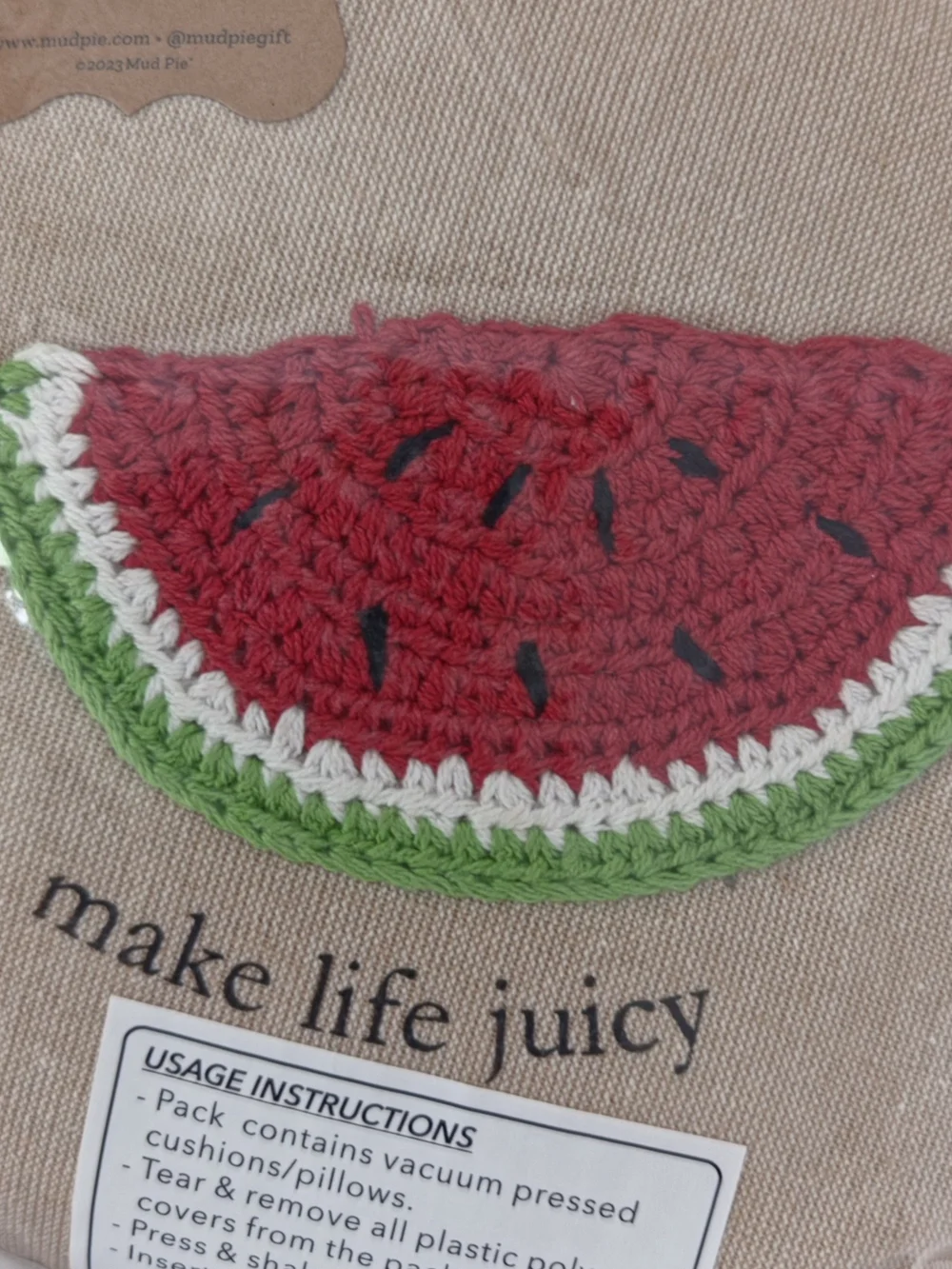 Mud Pie 8x8 Set Of 3 Crochet Pillow Set